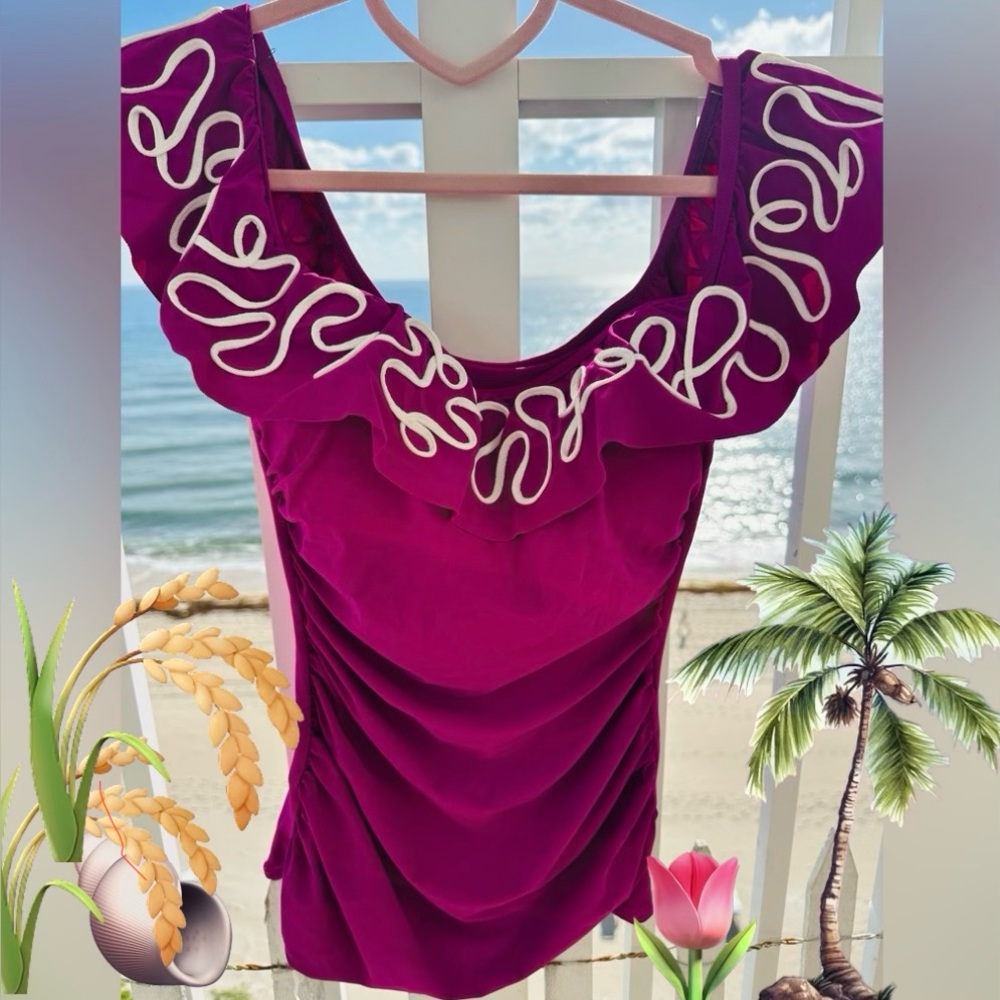 PROFILE BY GOTTTEX Magenta Ruffle-Trim TANKINI TOP - Picture 3 of 9